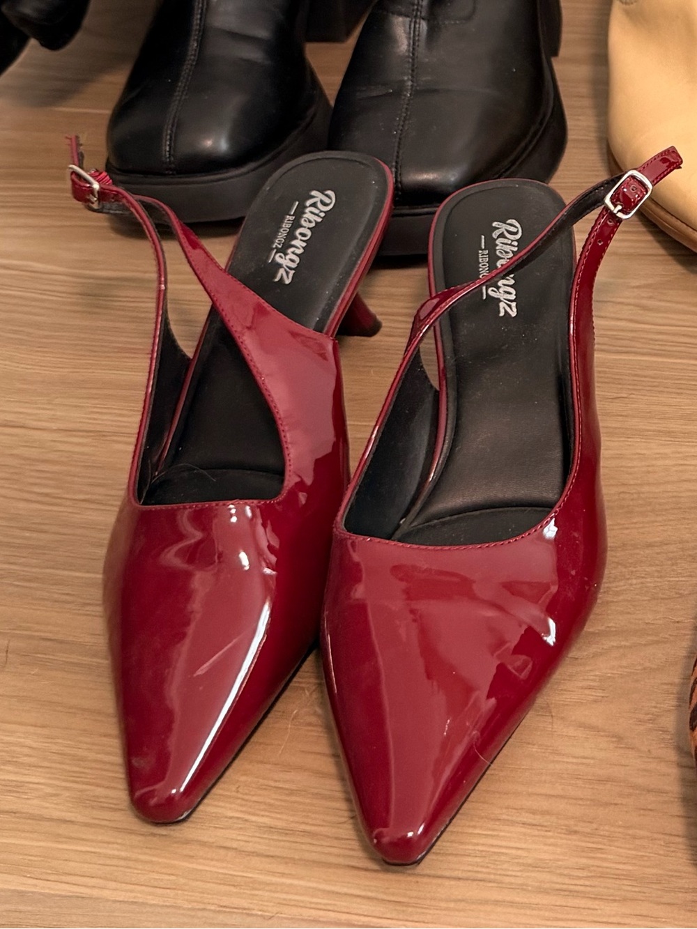 Rampage Red Patent Pointed Toe Slingback Heels